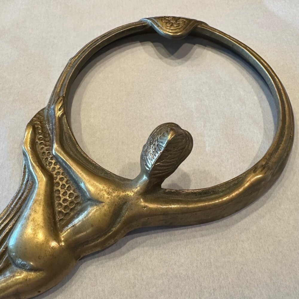Vintage Antique Brass Hand Mirror Frame Art Nouveau Female Figure Vanity Deco - Picture 2 of 12